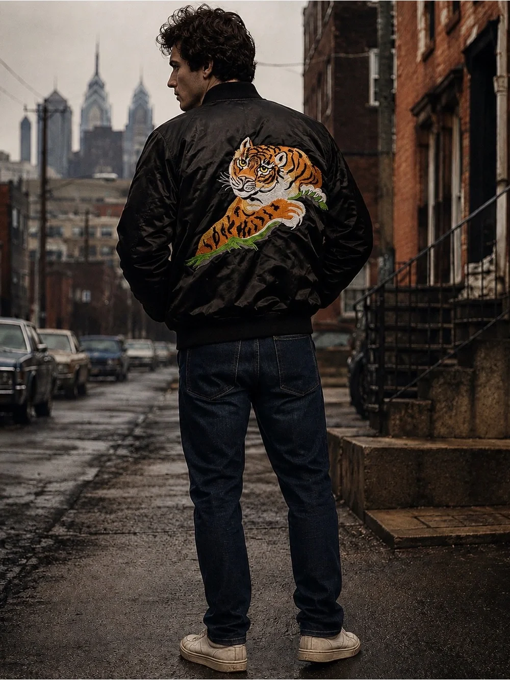 Sly Stallone Shop Rocky II Tiger Jacket Men’s S Black Satin Embroidered Bomber